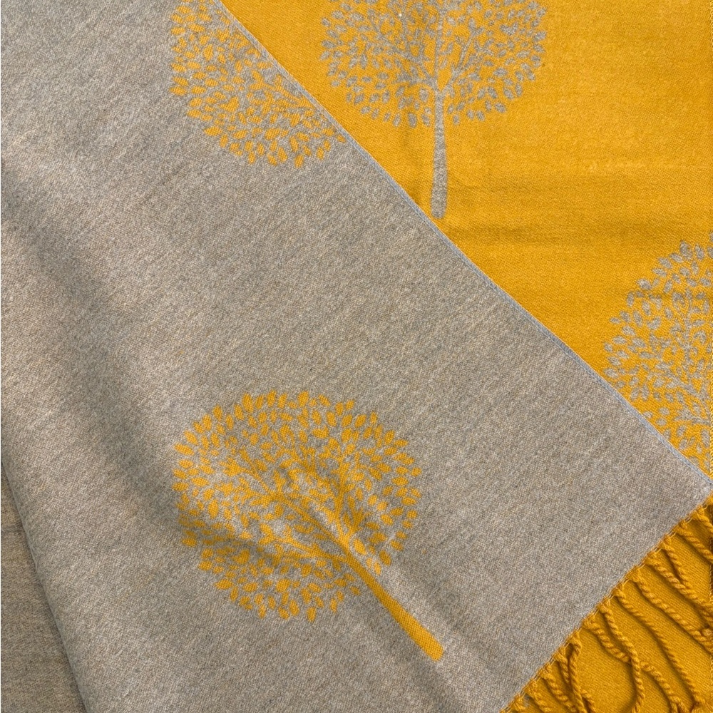 Yellow And Gray Reversible Tree Pattern Scarf - image 2
